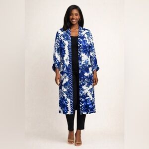 Chico’s Reversible Floral Duster Jacket Blue White NWT Size 1 Kimono
